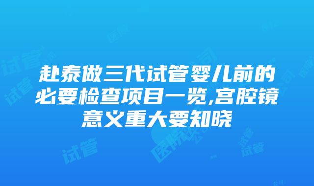 赴泰做三代试管婴儿前的必要检查项目一览,宫腔镜意义重大要知晓