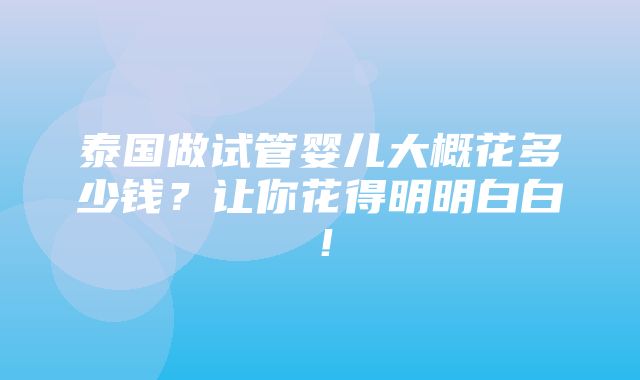 泰国做试管婴儿大概花多少钱？让你花得明明白白！