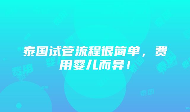 泰国试管流程很简单，费用婴儿而异！