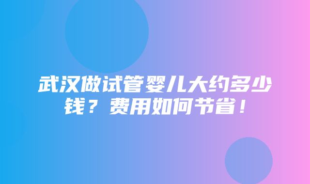 武汉做试管婴儿大约多少钱？费用如何节省！