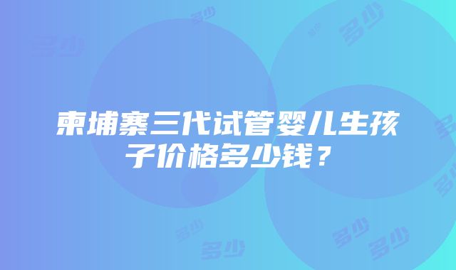 柬埔寨三代试管婴儿生孩子价格多少钱？