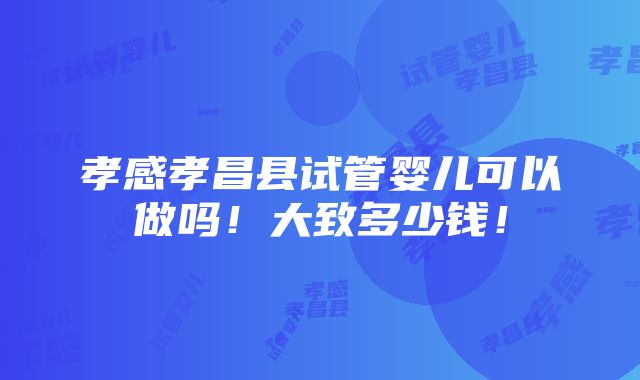 孝感孝昌县试管婴儿可以做吗！大致多少钱！