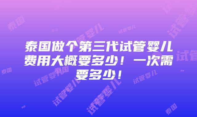 泰国做个第三代试管婴儿费用大概要多少！一次需要多少！