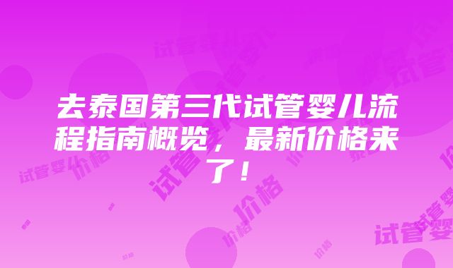 去泰国第三代试管婴儿流程指南概览，最新价格来了！