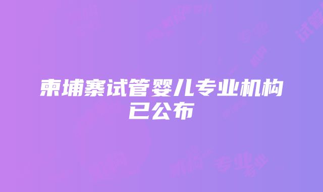 柬埔寨试管婴儿专业机构已公布