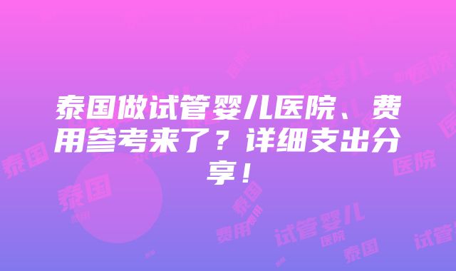 泰国做试管婴儿医院、费用参考来了？详细支出分享！