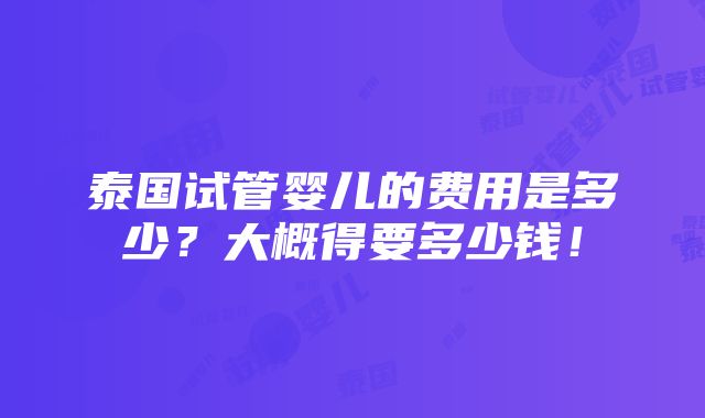 泰国试管婴儿的费用是多少？大概得要多少钱！