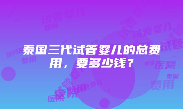 泰国三代试管婴儿的总费用，要多少钱？