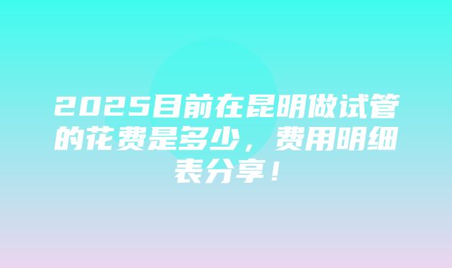 2025目前在昆明做试管的花费是多少，费用明细表分享！