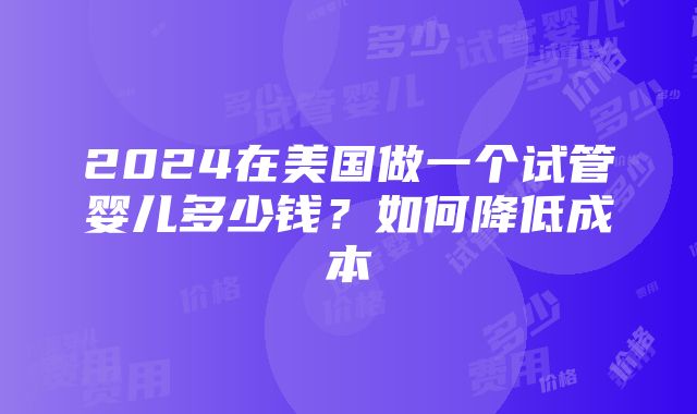 2024在美国做一个试管婴儿多少钱？如何降低成本