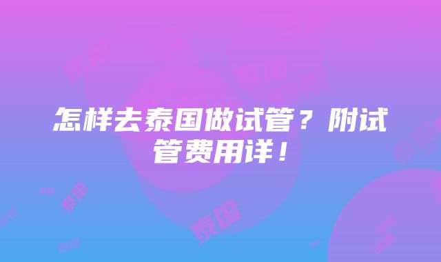 怎样去泰国做试管？附试管费用详！