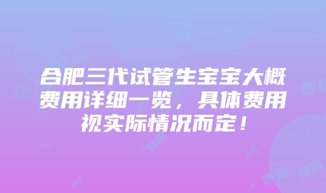 合肥三代试管生宝宝大概费用详细一览，具体费用视实际情况而定！