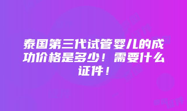 泰国第三代试管婴儿的成功价格是多少！需要什么证件！