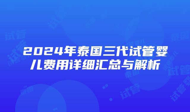 2024年泰国三代试管婴儿费用详细汇总与解析