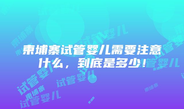 柬埔寨试管婴儿需要注意什么，到底是多少！