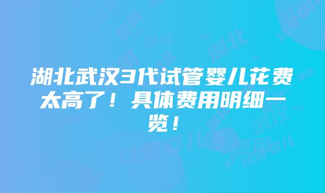 湖北武汉3代试管婴儿花费太高了！具体费用明细一览！