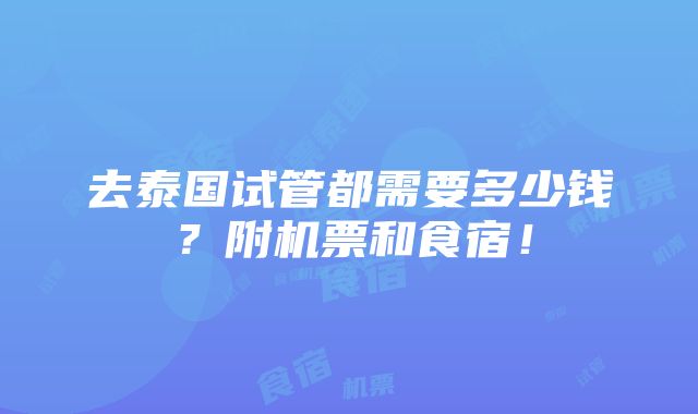 去泰国试管都需要多少钱？附机票和食宿！