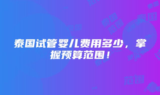 泰国试管婴儿费用多少，掌握预算范围！