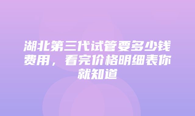 湖北第三代试管要多少钱费用，看完价格明细表你就知道