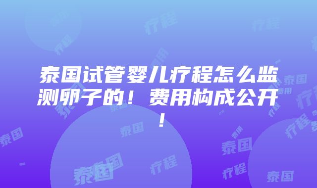 泰国试管婴儿疗程怎么监测卵子的！费用构成公开！