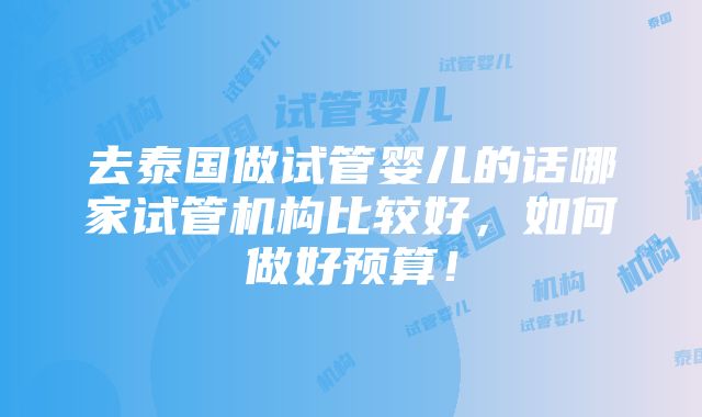 去泰国做试管婴儿的话哪家试管机构比较好，如何做好预算！