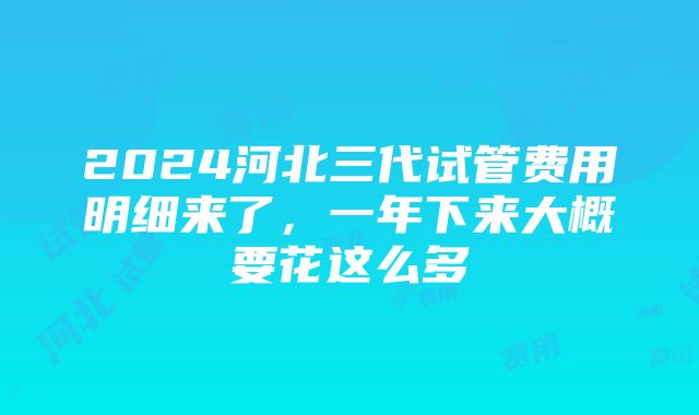 2024河北三代试管费用明细来了，一年下来大概要花这么多