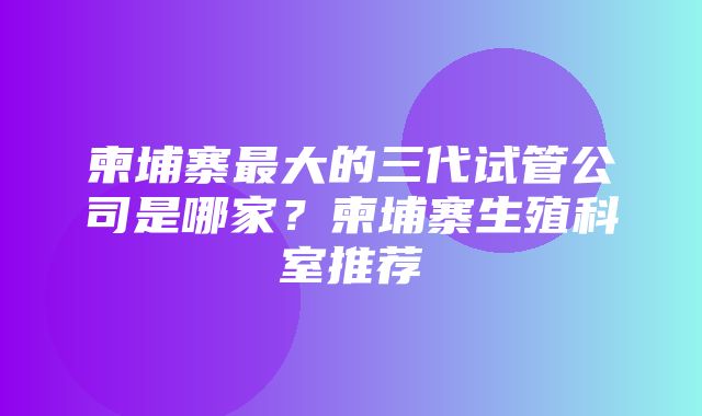 柬埔寨最大的三代试管公司是哪家？柬埔寨生殖科室推荐