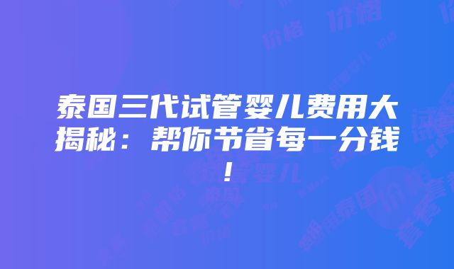 泰国三代试管婴儿费用大揭秘：帮你节省每一分钱!