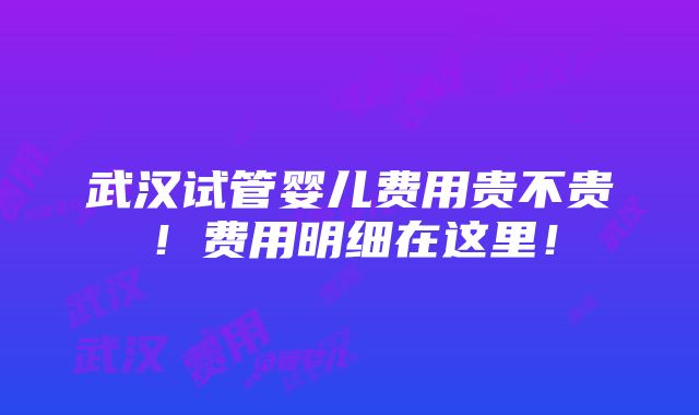 武汉试管婴儿费用贵不贵！费用明细在这里！