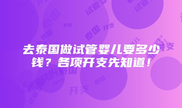 去泰国做试管婴儿要多少钱？各项开支先知道！