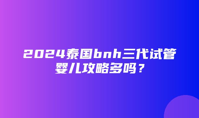 2024泰国bnh三代试管婴儿攻略多吗？