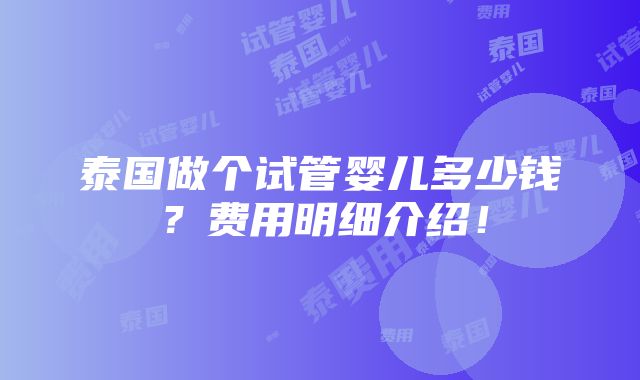 泰国做个试管婴儿多少钱？费用明细介绍！