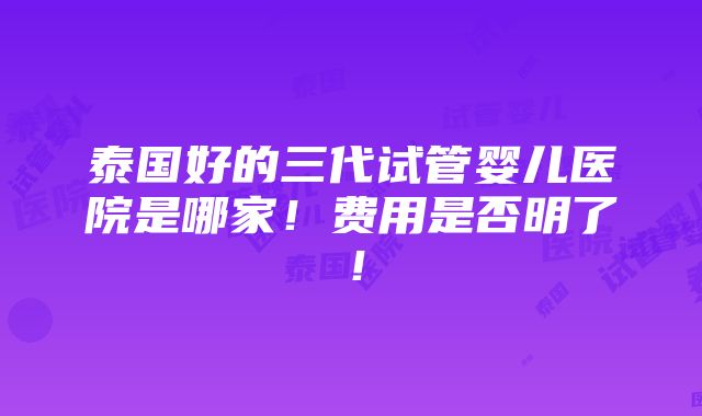 泰国好的三代试管婴儿医院是哪家！费用是否明了！