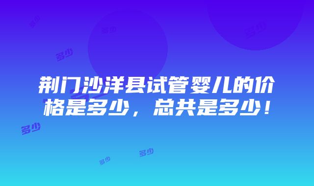 荆门沙洋县试管婴儿的价格是多少，总共是多少！