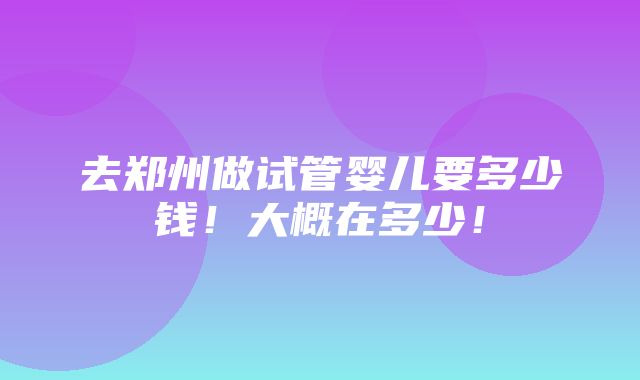 去郑州做试管婴儿要多少钱！大概在多少！