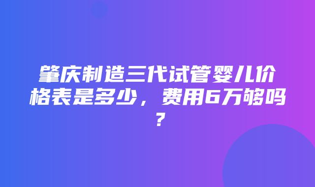 肇庆制造三代试管婴儿价格表是多少，费用6万够吗？