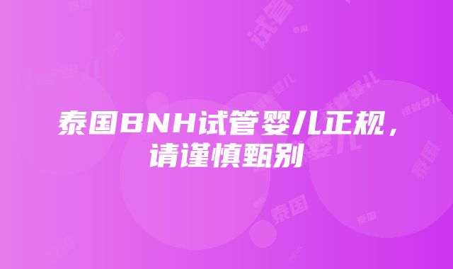 泰国BNH试管婴儿正规，请谨慎甄别