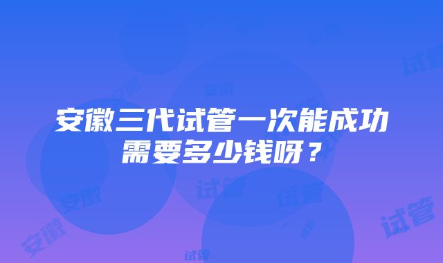 安徽三代试管一次能成功需要多少钱呀？