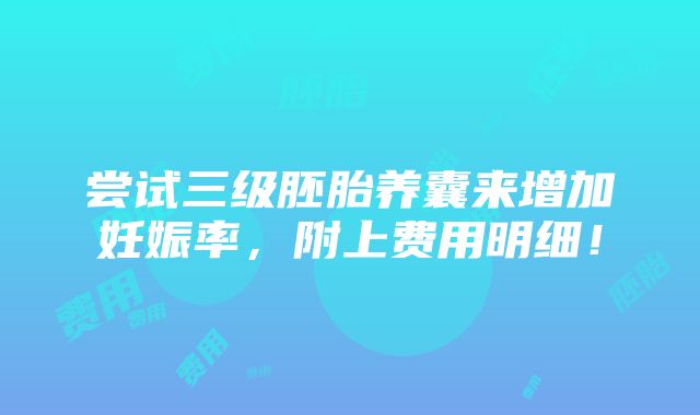 尝试三级胚胎养囊来增加妊娠率，附上费用明细！