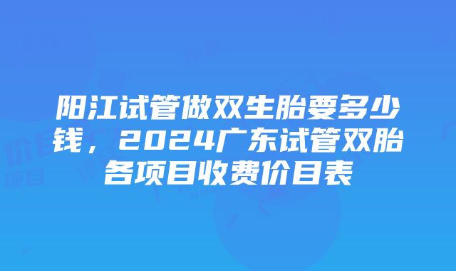 阳江试管做双生胎要多少钱，2024广东试管双胎各项目收费价目表