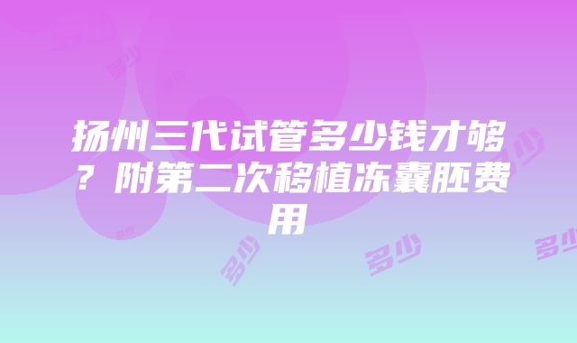 扬州三代试管多少钱才够？附第二次移植冻囊胚费用