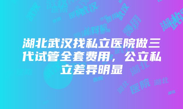 湖北武汉找私立医院做三代试管全套费用，公立私立差异明显