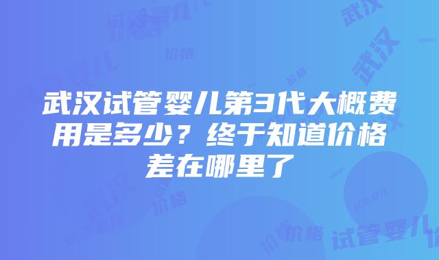 武汉试管婴儿第3代大概费用是多少？终于知道价格差在哪里了