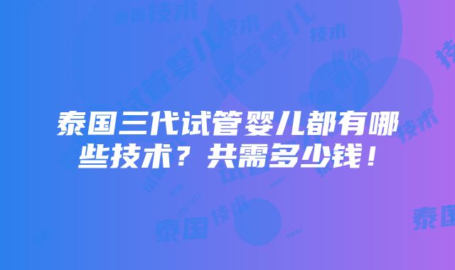 泰国三代试管婴儿都有哪些技术？共需多少钱！