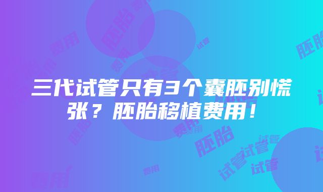 三代试管只有3个囊胚别慌张？胚胎移植费用！