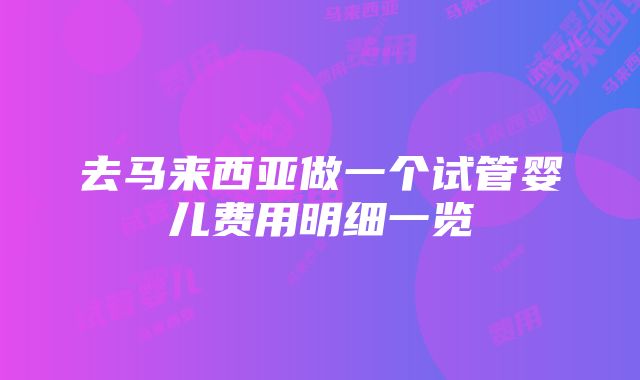 去马来西亚做一个试管婴儿费用明细一览