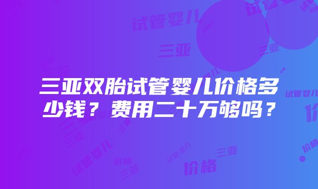 三亚双胎试管婴儿价格多少钱？费用二十万够吗？