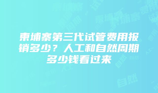 柬埔寨第三代试管费用报销多少？人工和自然周期多少钱看过来