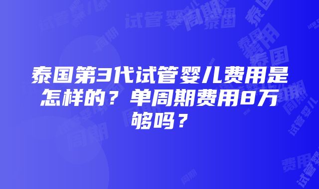 泰国第3代试管婴儿费用是怎样的？单周期费用8万够吗？