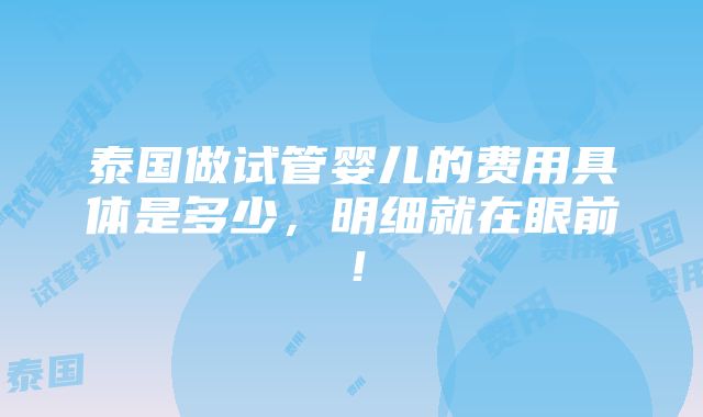 泰国做试管婴儿的费用具体是多少，明细就在眼前！